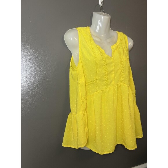 Merona Shirt Womens XL Yellow Sleeveless Swiss Dot Peplum Babydoll Split Neck - Picture 3 of 7